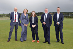 Guests of the Causeway Chamber of Commerce  at Royal Portrush Golf Club are Ministers Dr Caoimhe Archibald and Conor Murphy pictured with  Ian Kerr Chair of the Championship Committee at Royal Portrush Golf Club, Karen Yates Chamber CEO and Steve Frazer Chamber Vice President.     02 Chamber at RPGC