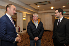 Macaulay Wray's Glen McCaughey and John McCaughan with Roger Hamilton(centre) at the Lodge Hotel for the Causeway Chamber of Commerce Business Breakfast in association with Danske Bank.   08 Breafast Danske Bank