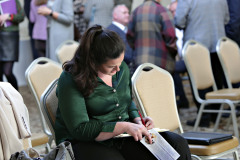 Independent Unionist Claire Sugden takes time out to complete her notes at the Causeway Chamber's Pre Party Election debate.   09 Pre Party Election Debate 2022