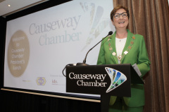 Causeway Chamber of Commerce President Anne-Maire McGoldrick welcoming guests to the President's Lunch held at the Lodge Hotel, Coleraine.     28 Presidents Lunch