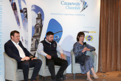 Vivienne Gilholm of C&V Developments speaking during the Q&A session at the Causeway Chamber of Commerce Presidents Lunch held at the Lodge Hotel.       46 Presidents Lunch