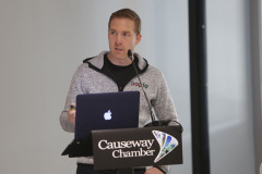 Dr Jonny Bloomfield Health and Performance Coach speaking at the Causeway Chamber of Commerce's  conference on Skills, Scaling and Social Values held at the Marine Hotel In Ballycastle.